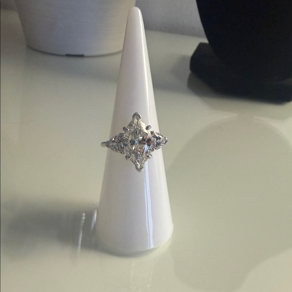 Moissanite sterling silver Marquise-Cut Engagement Ring - White